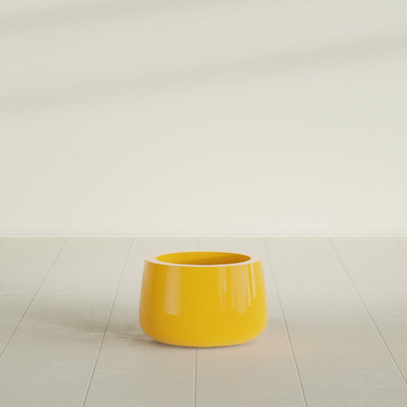 Short Hayden Bowl Planter in Gloss Saffron, 12"D × 7"H, shown empty