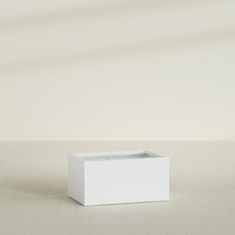 Torino Wide Rectangular Planter in Matte Bright White, 36"L × 24"D × 18"H, shown empty