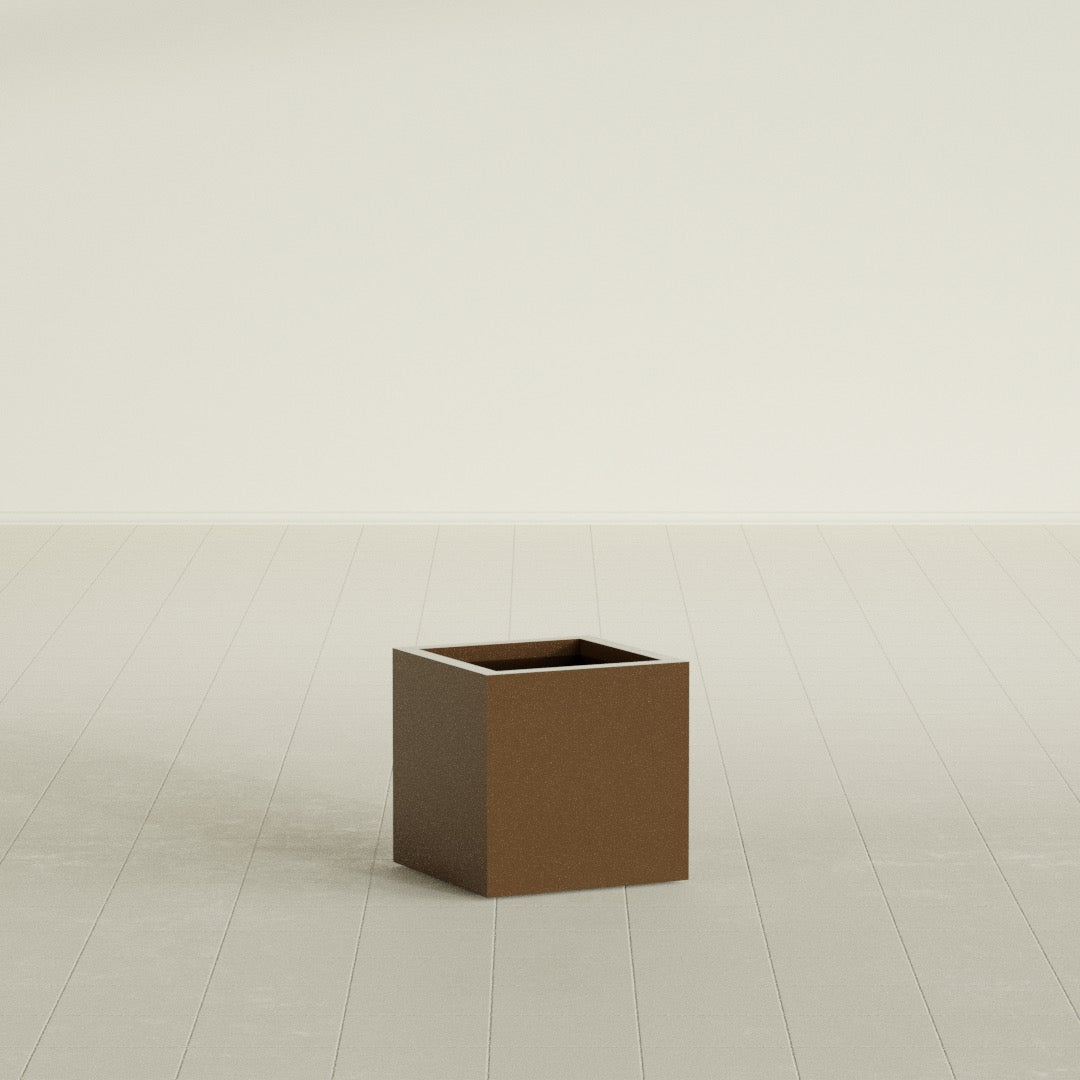 Montroy Cube Planter in Metallic Bronze, 16", shown empty