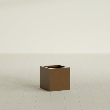 Montroy Cube Planter in Metallic Bronze, 16", shown empty