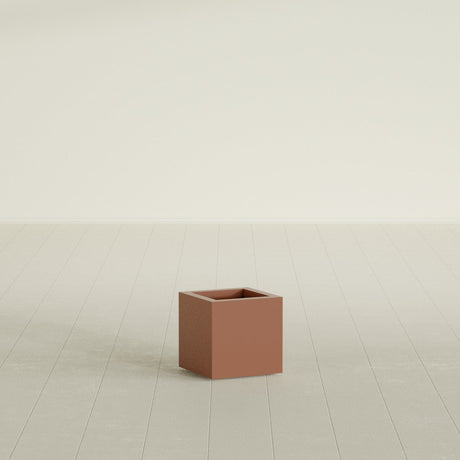 Montroy Cube Planter in Matte Terra Cotta, 12", shown empty