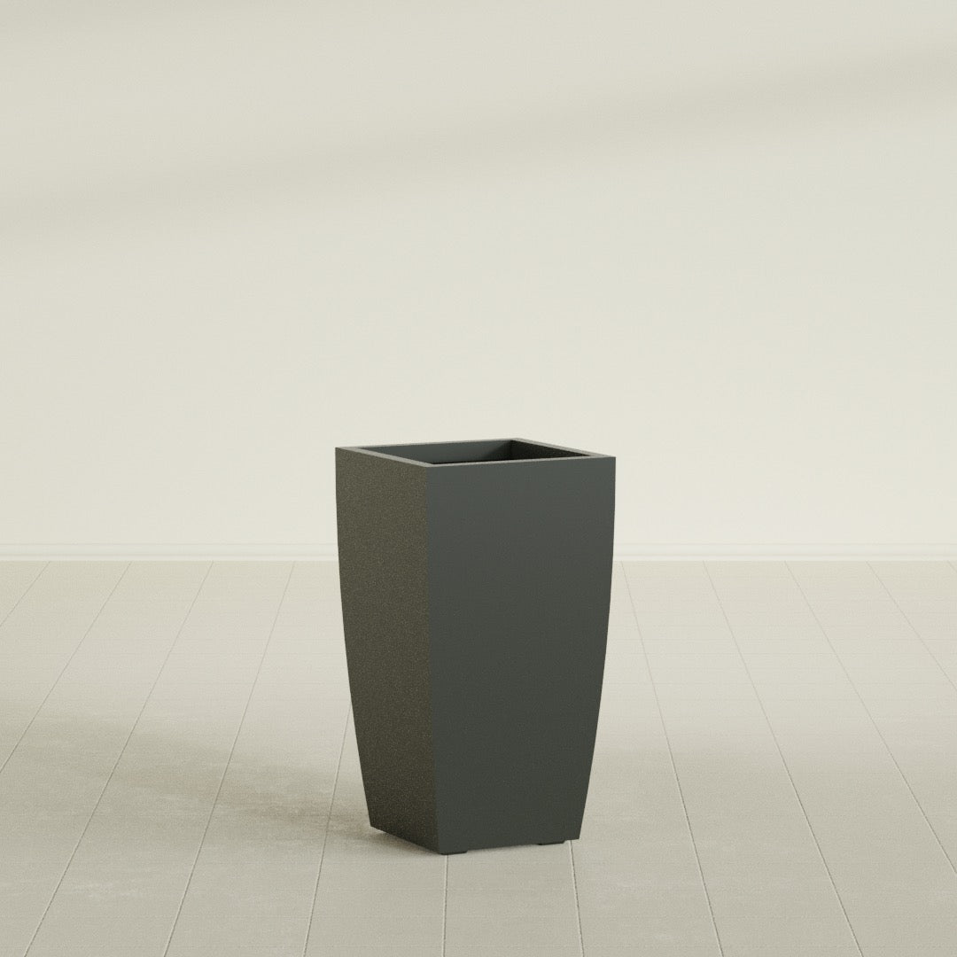 Toulan Tapered Square Planter in Matte Charcoal, 16"W × 30"H, shown empty