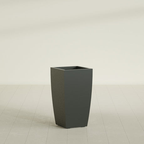 Toulan Tapered Square Planter in Matte Charcoal, 16"W × 30"H, shown empty