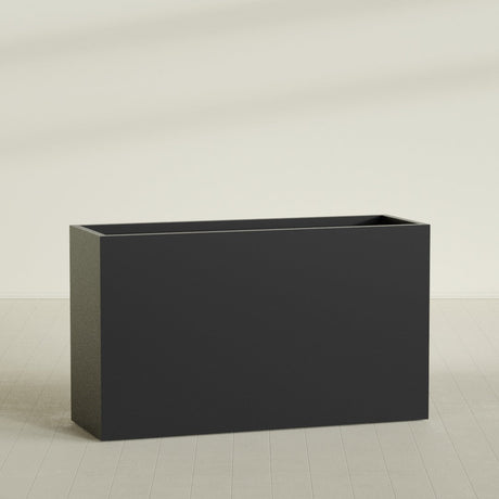 Darwin Rectangular Planter in Matte Black, 72"L × 24"D × 42"H, shown empty