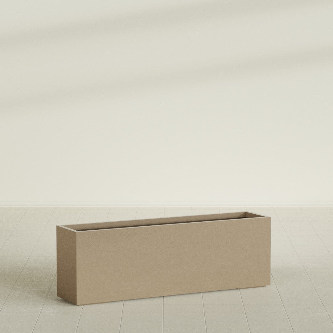 Tolga Rectangular Planter in Gloss Metallic Gold, 72"L × 16"D × 24"H, shown empty