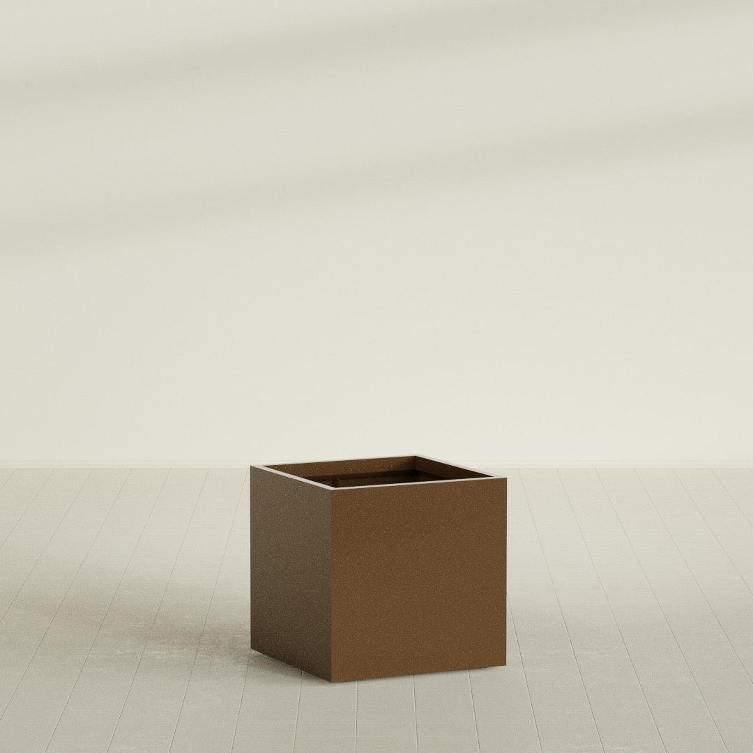 Montroy Cube Planter in Metallic Bronze, 32", shown empty