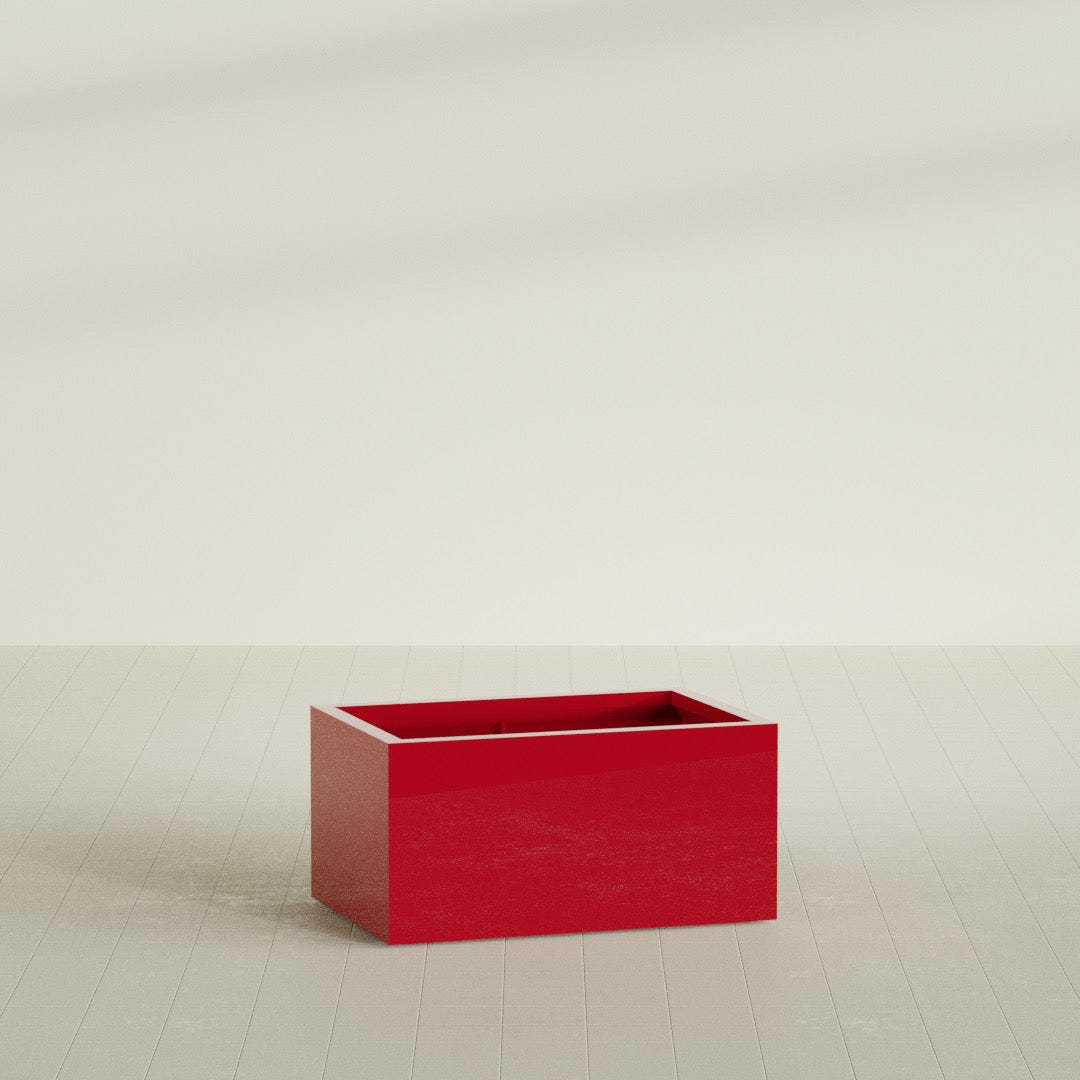 Torino Wide Rectangular Planter in Gloss Red, 36"L × 24"D × 18"H, shown empty