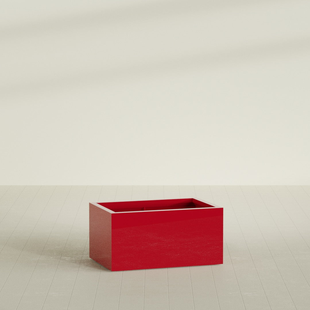 Torino Wide Rectangular Planter in Gloss Red, 36"L × 24"D × 18"H, shown empty