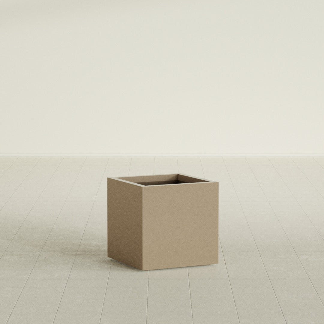 Montroy Cube Planter in Gloss Metallic Gold, 20", shown empty