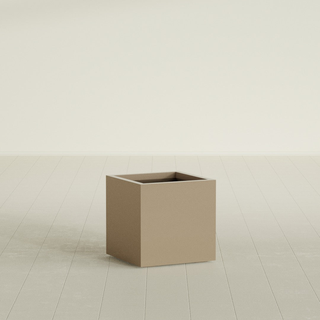 Montroy Cube Planter in Gloss Metallic Gold, 20", shown empty