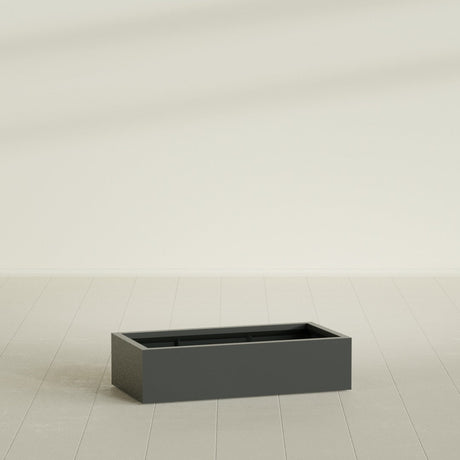 Antwerp Rectangular Planter in Matte Charcoal, 48"L × 24"D × 12"H, shown empty
