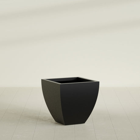Lima Tapered Square Planter in Matte Black, 24", shown empty
