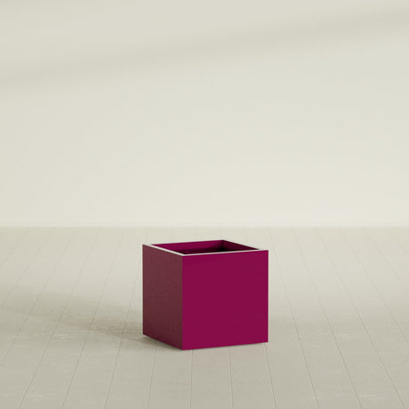 Montroy Cube Planter in Gloss Eggplant, 24", shown empty