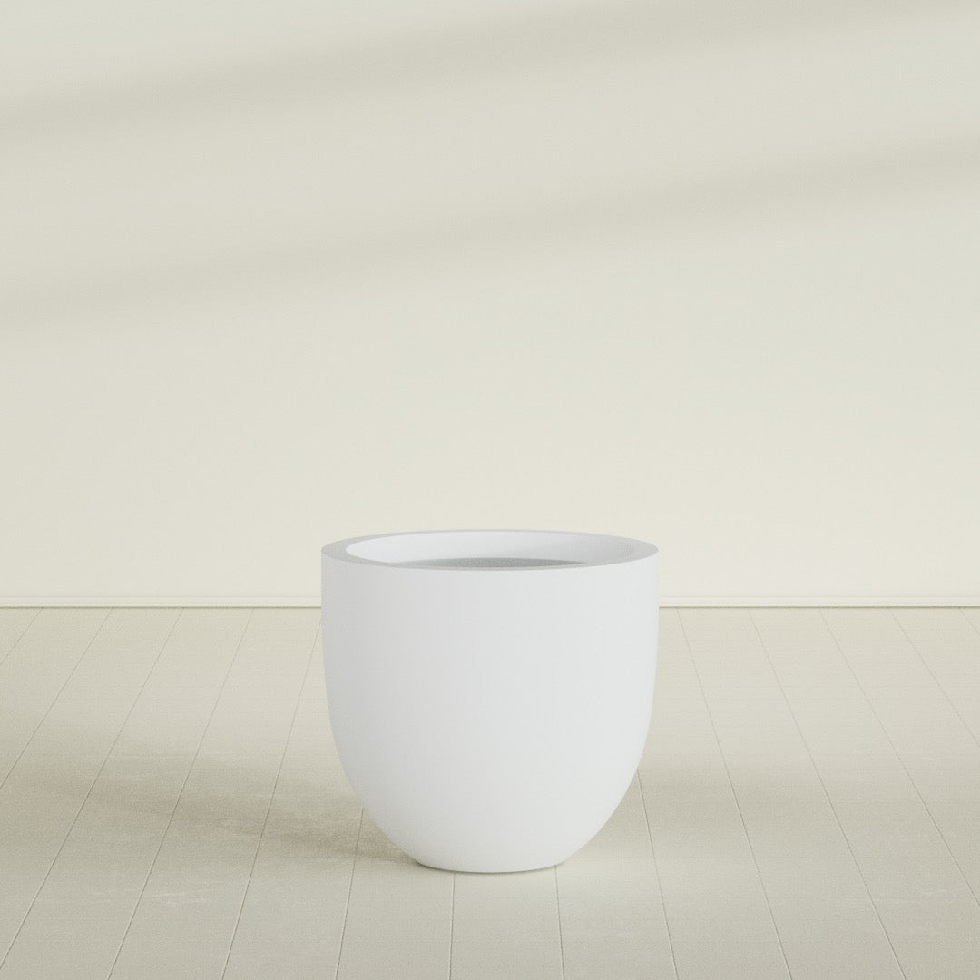 Alzira Bowl Planter in Gloss Bright White, 30"D × 28"H, shown empty