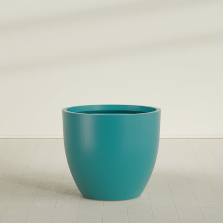 Wannsee Round Planter in Satin Seafoam Green, 50"D × 44"H, shown empty