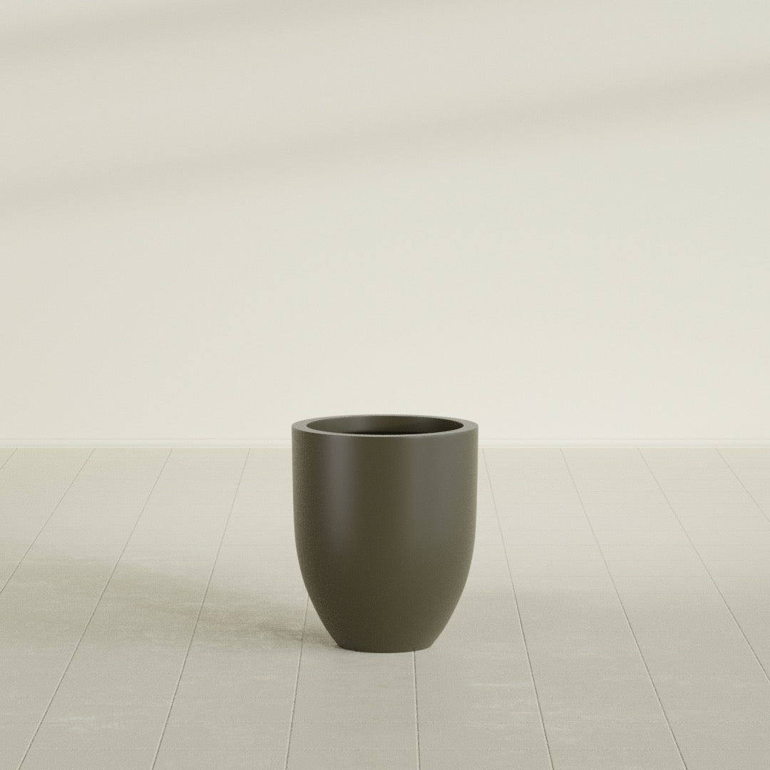 Valencia Tapered Round Planter in Matte Bronze, 15"D × 18"H, shown empty