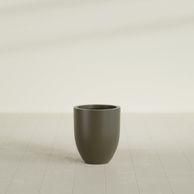 Valencia Tapered Round Planter in Matte Bronze, 15"D × 18"H, shown empty