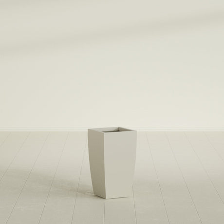 Toulan Tapered Square Planter in Satin Beige, 12"W × 22"H, shown empty
