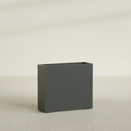 Perth Rectangular Planter in Matte Charcoal, 48"L × 16"D × 42"H, shown empty