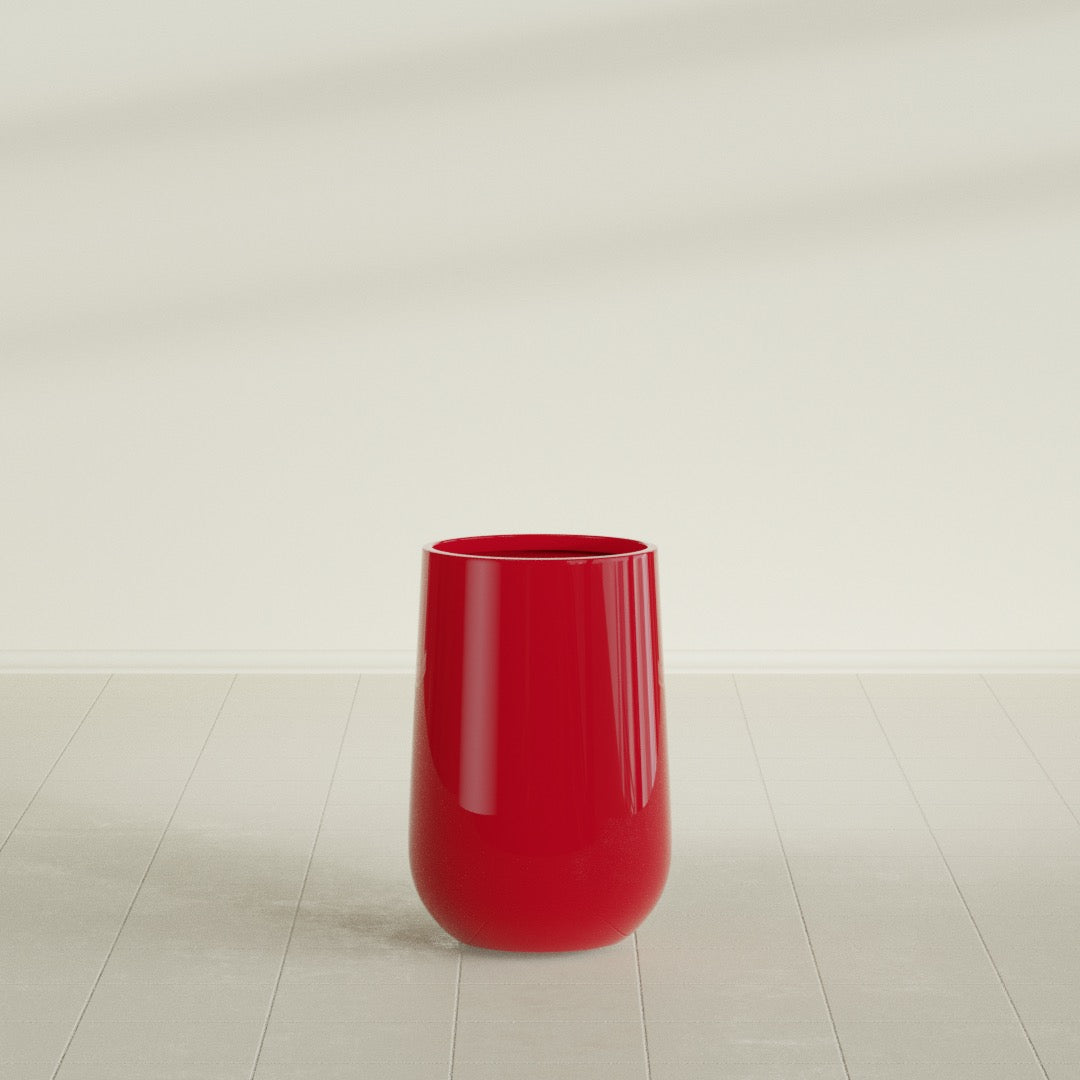 Hayden Urn Planter in Gloss Red, 12"Diam × 20"H, shown empty