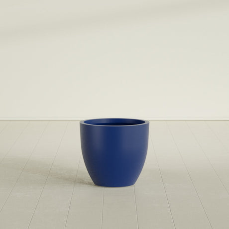 Wannsee Round Planter in Matte Cobalt Blue, 27"D × 24"H, shown empty