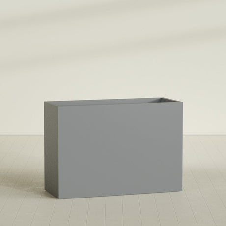 Darwin Rectangular Planter in Matte Gunmetal, 60"L × 24"D × 42"H, shown empty
