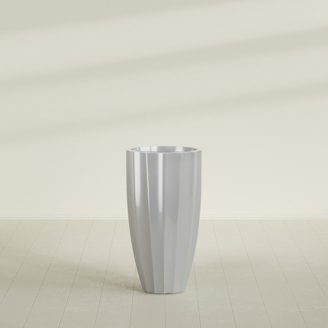 San Jose Tall Fluted Planter in Metallic Silver, 22"D × 40"H, shown empty