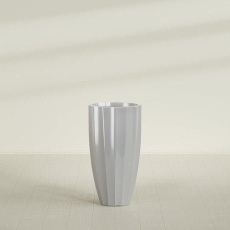 San Jose Tall Fluted Planter in Metallic Silver, 22"D × 40"H, shown empty