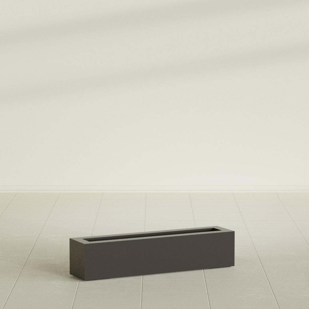 Salon Box Planter in Matte Dark Brown, 36" Long, shown empty