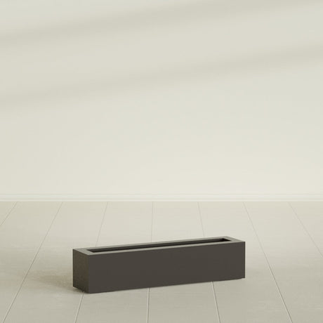 Salon Box Planter in Matte Dark Brown, 36" Long, shown empty