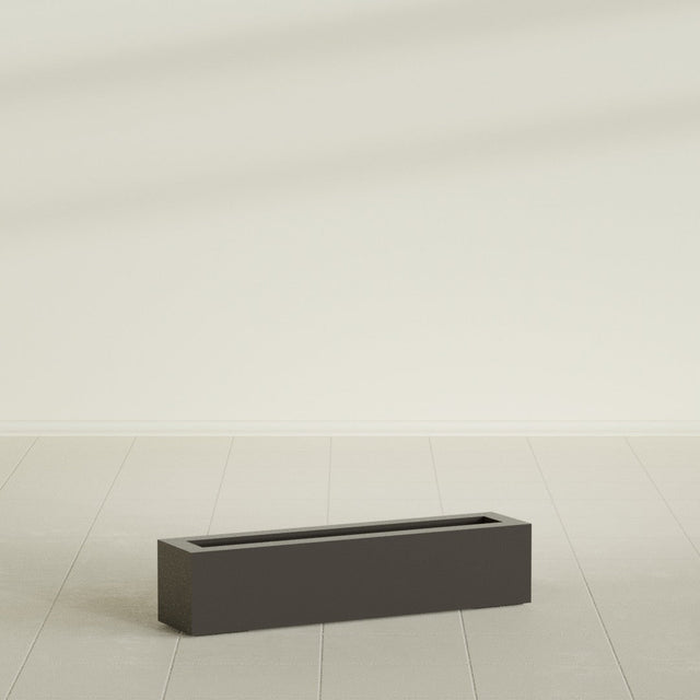 Salon Box Planter in Matte Dark Brown, 36" Long, shown empty