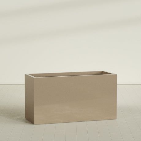 Brisbane Rectangular Planter in Gloss Metallic Gold, 60"L × 24"D × 32"H, shown empty