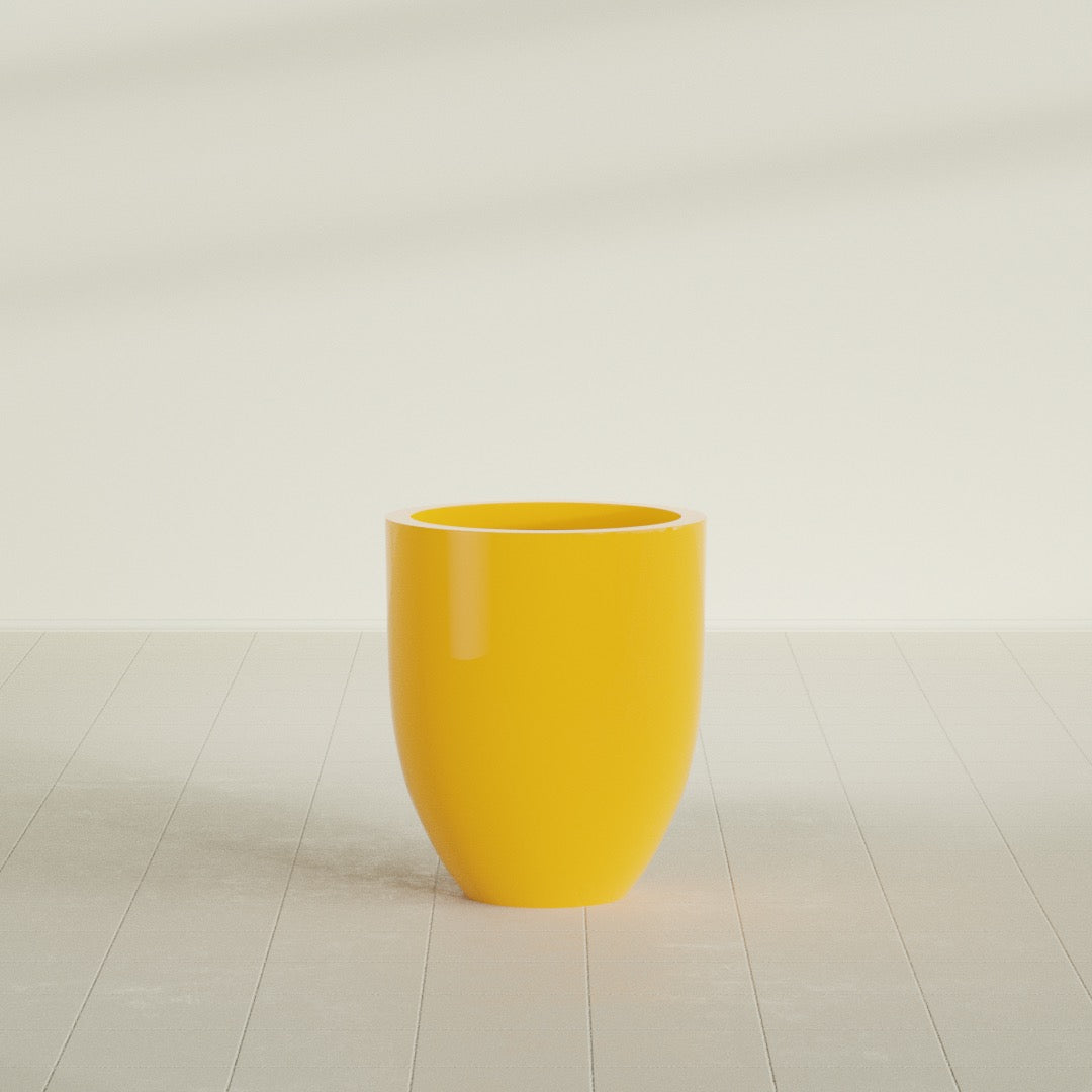 Valencia Tapered Round Planter in Gloss Saffron, 20"D × 23"H, shown empty