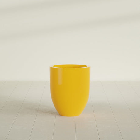 Valencia Tapered Round Planter in Gloss Saffron, 20"D × 23"H, shown empty