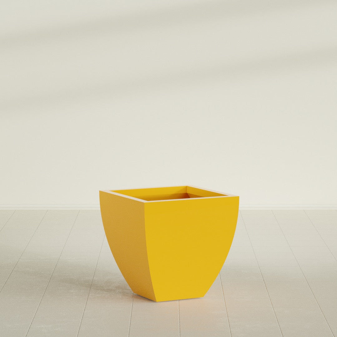 Lima Tapered Square Planter in Gloss Saffron, 24", shown empty