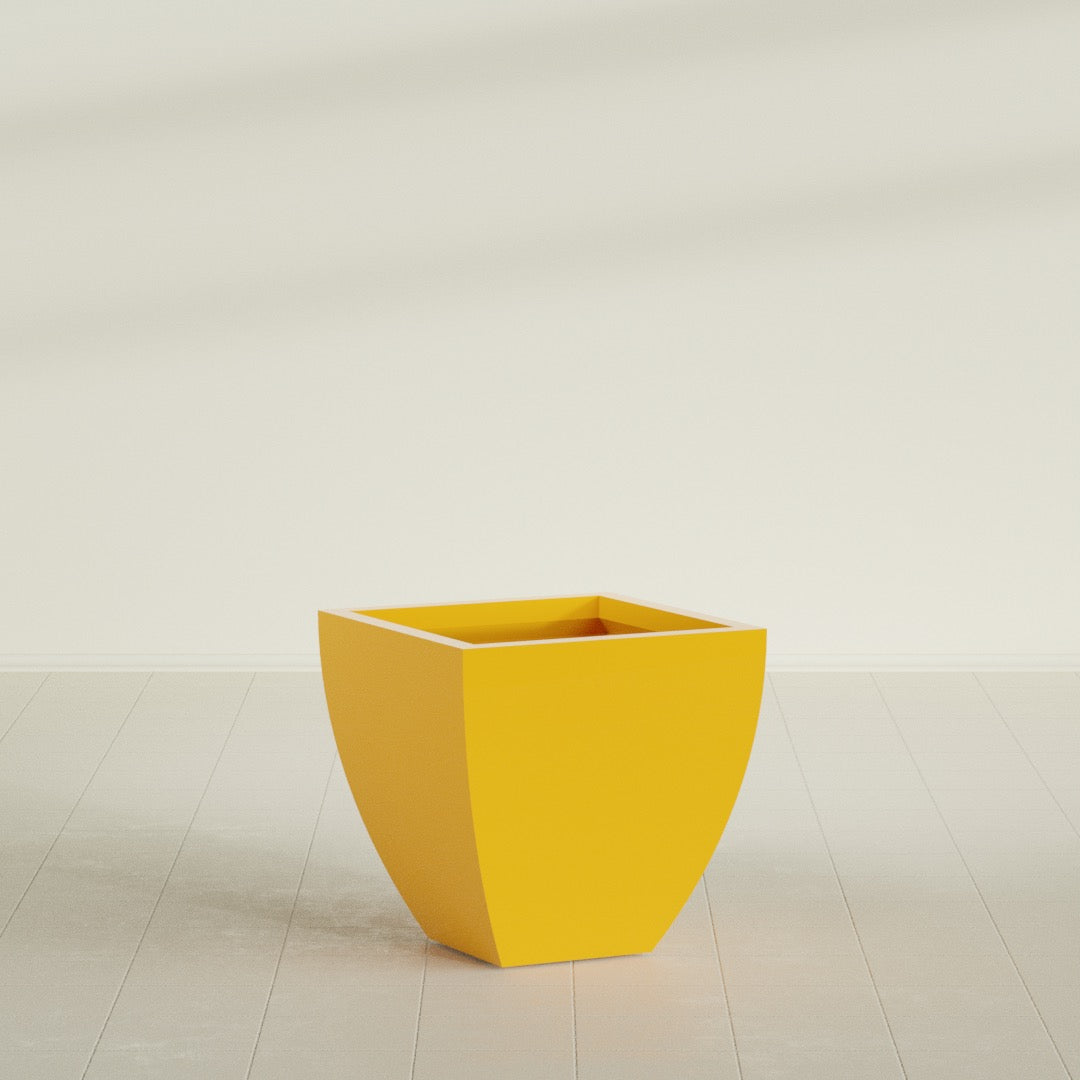 Lima Tapered Square Planter in Gloss Saffron, 24", shown empty