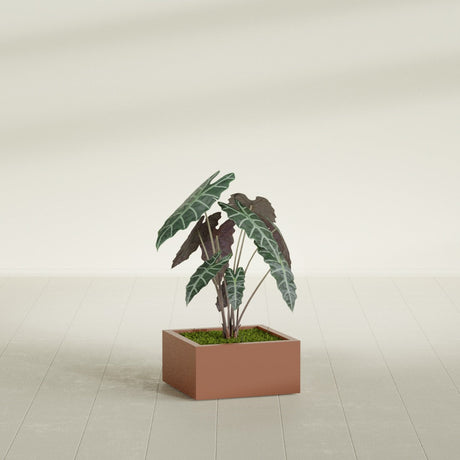 Antwerp corner fiberglass planter in Matte Terracotta, planted, in a sunlit interior