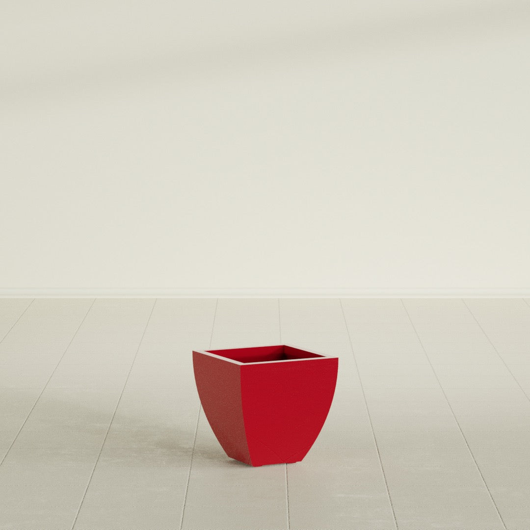 Lima Tapered Square Planter in Gloss Red, 12", shown empty