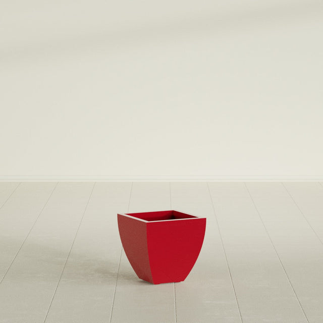 Lima Tapered Square Planter in Gloss Red, 12", shown empty