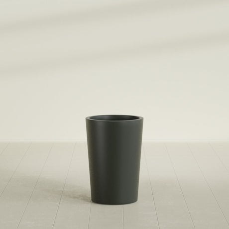 Tegel Round Tapered Planter in Matte Charcoal, 18"D × 26"H, shown empty