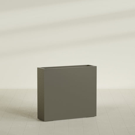 Amesbury Narrow Rectangular Planter in Matte Bronze, 36"L × 10"D × 32"H, shown empty