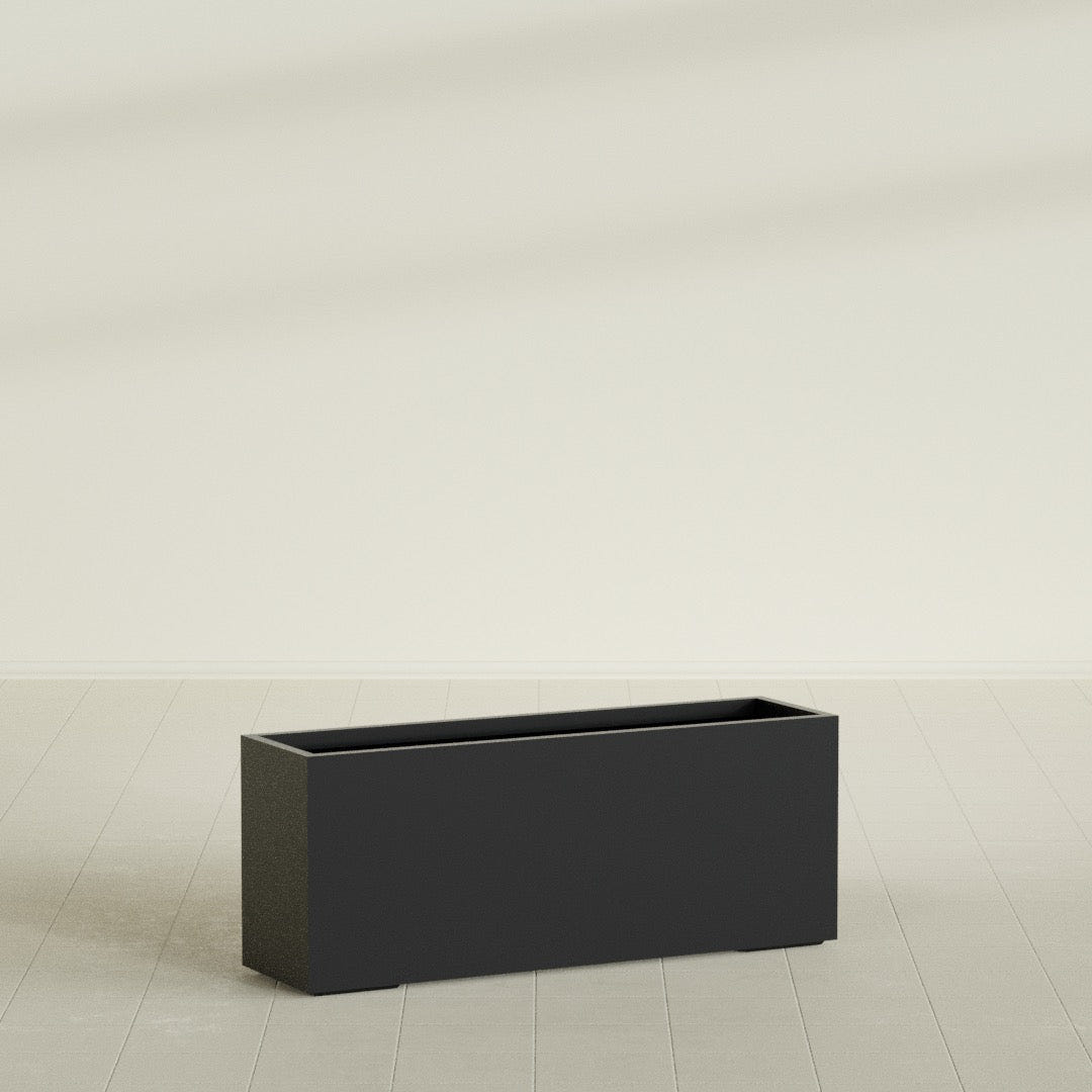 Tolga Rectangular Planter in Matte Black, 60"L × 16"D × 24"H, shown empty