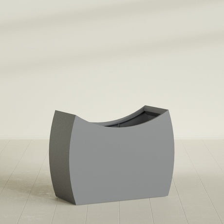 Seoul Curved Planter in Matte Gunmetal, 48"L × 20"D × 36"H, shown empty