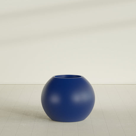 Globe Planter in Matte Cobalt Blue, 30"D × 24"H, shown empty