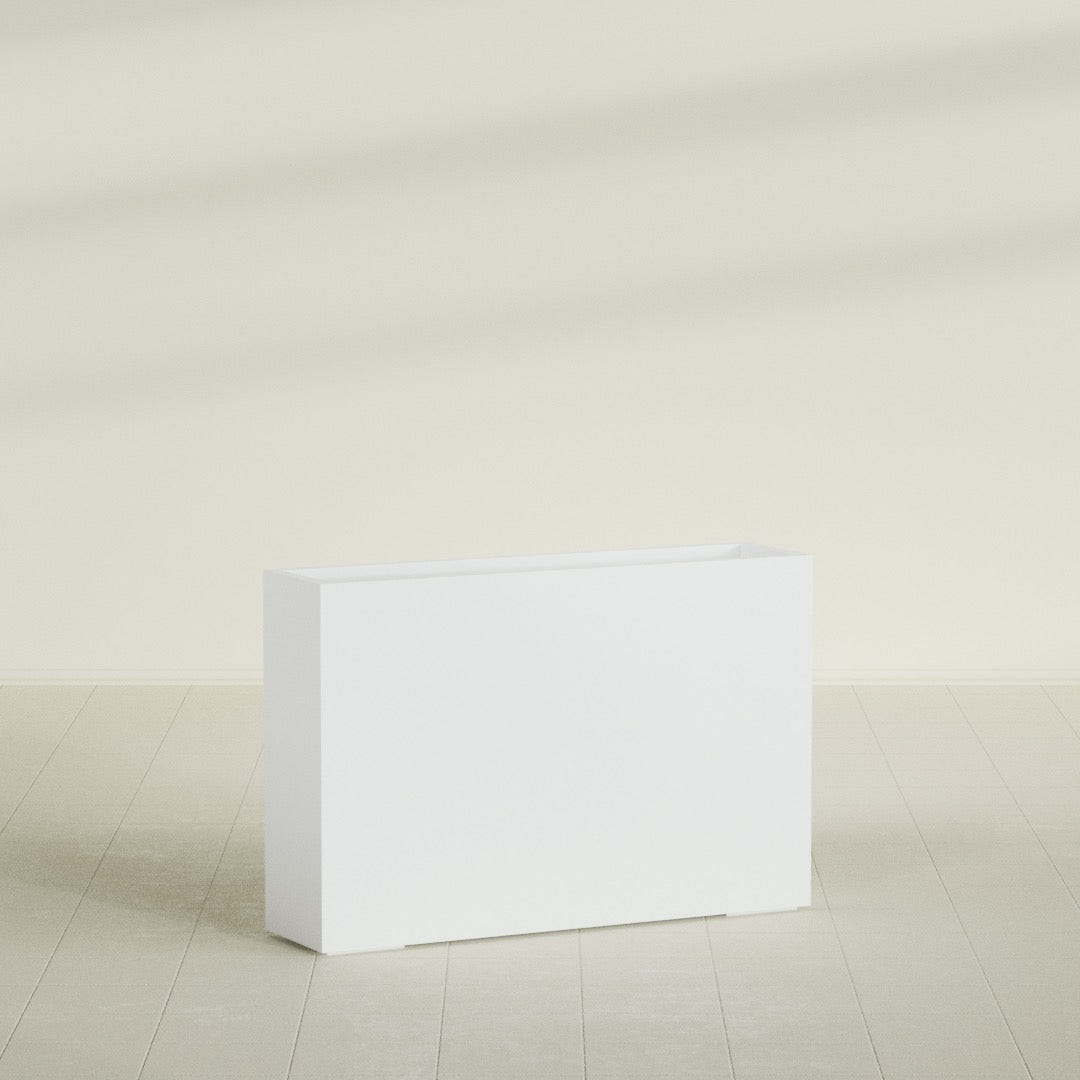 Delray Rectangular Planter in Matte Bright White, 48"L × 12"D × 32"H, shown empty