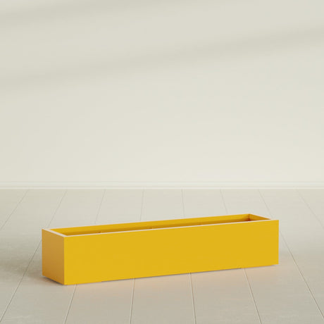 Cuba Low Rectangular Planter in Gloss Saffron, 60"L × 14"D × 12"H, shown empty