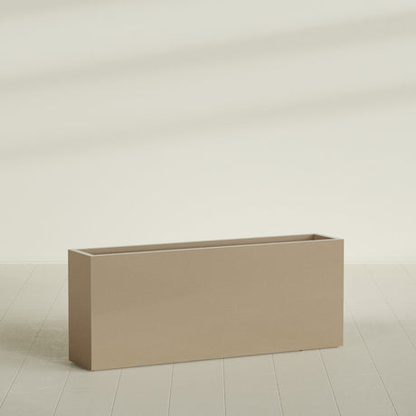 Hollywood Narrow Rectangular Planter in Gloss Metallic Gold, 60"L × 12"D × 24"H, shown empty