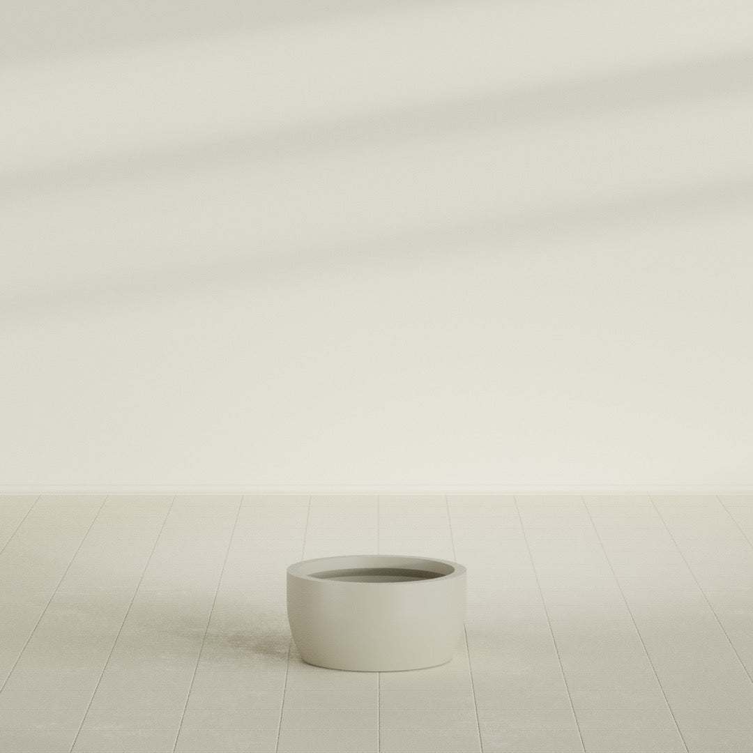 Casablanca Bowl Planter in Satin Beige, 20"D × 10"H, shown empty