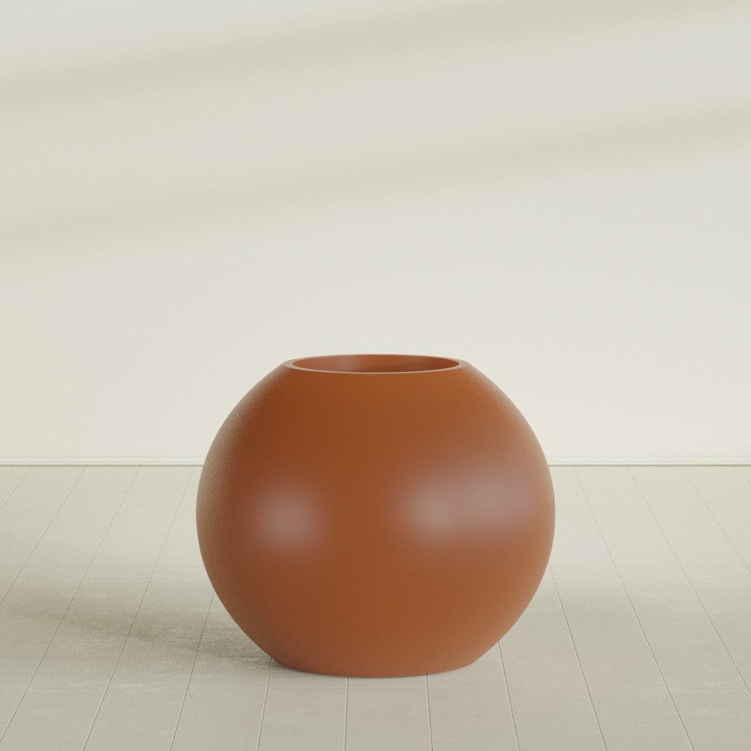 Globe Planter in Matte Terra Cotta, 36"D × 30"H, shown empty
