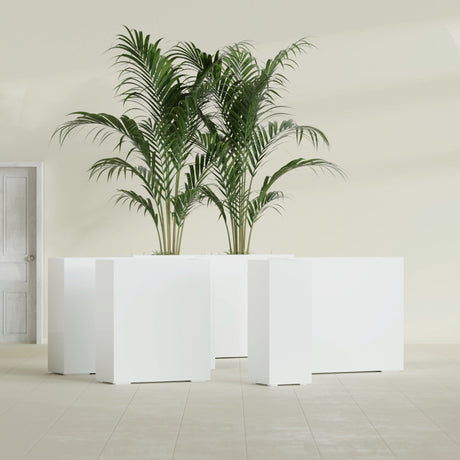 Perth Corner fiberglass planter in Gloss Bright White, size range, in a sunlit interior